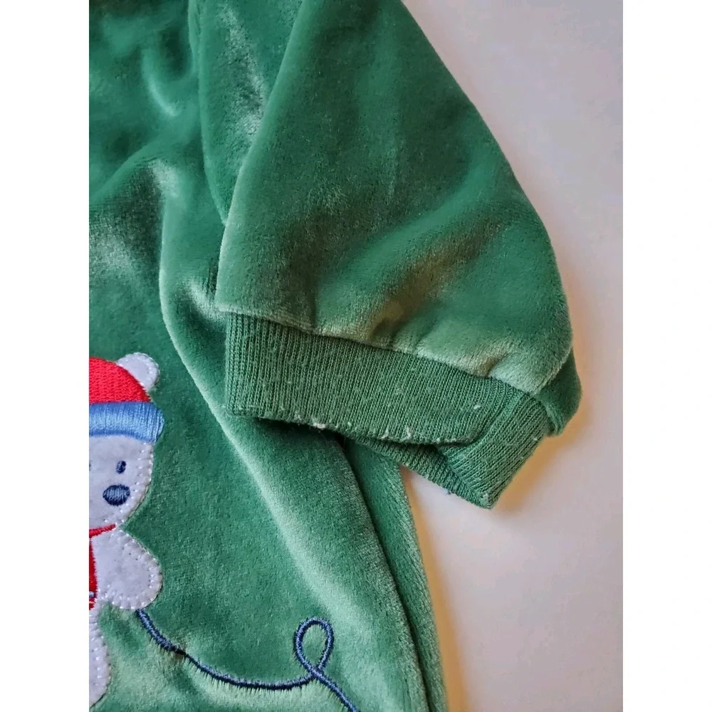 Carters Green‎ velour vintage Teddy Bear Toy Train sleeper bodysuit Newborn baby